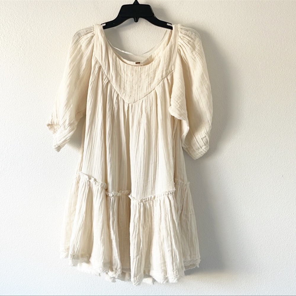 Free People Cream Mystery Land Tunic Tiered Ruffle Dress